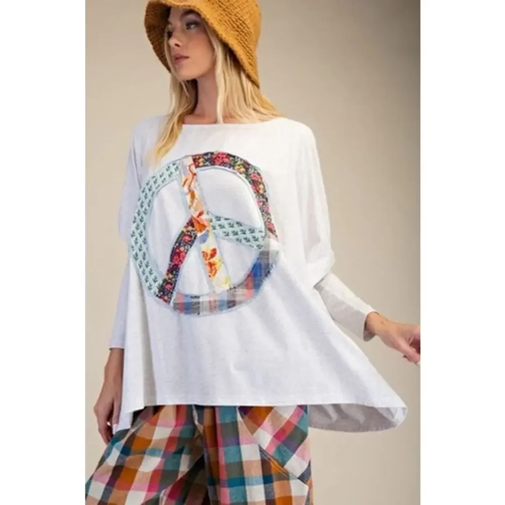 E1992. Easel Peace Patch Oversized Heathered Cotton Tunic NWT_3